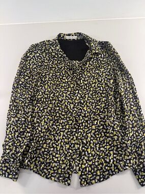 Alice + Olivia Black, Yellow & White Patterned Button-Down Shirt